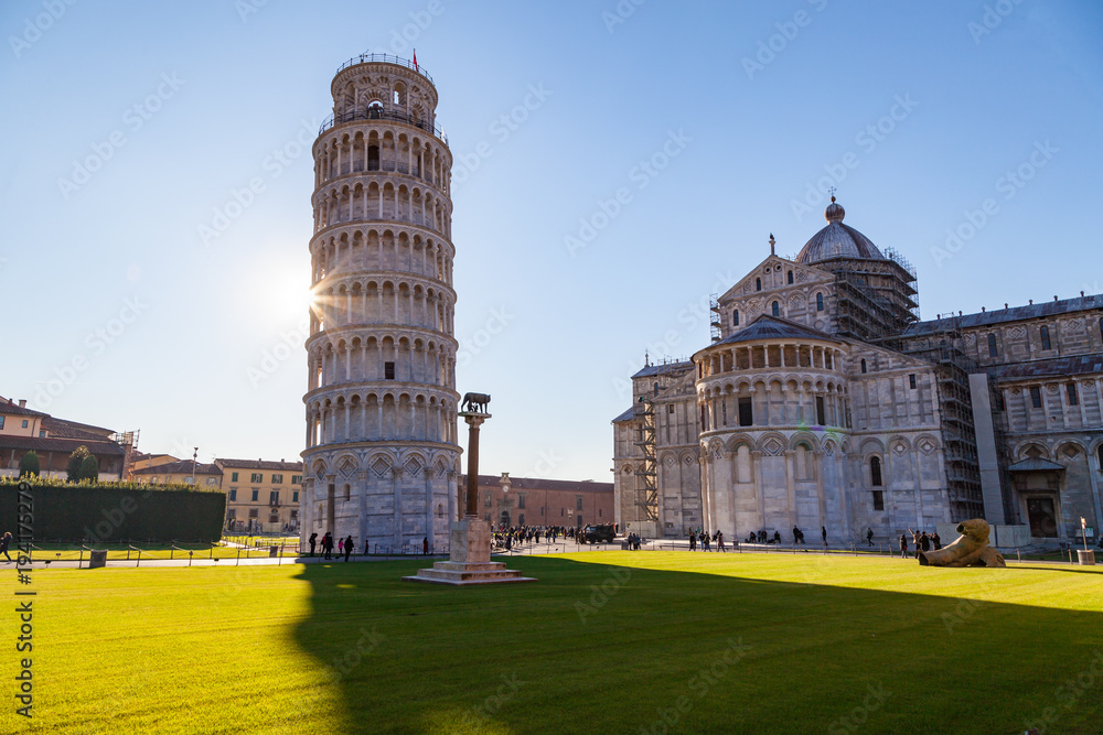Leaning Tower of Pisa, a Unesco World Heritage Site and one of the most recognized and famous buildings in the world, Tuscany, Italy