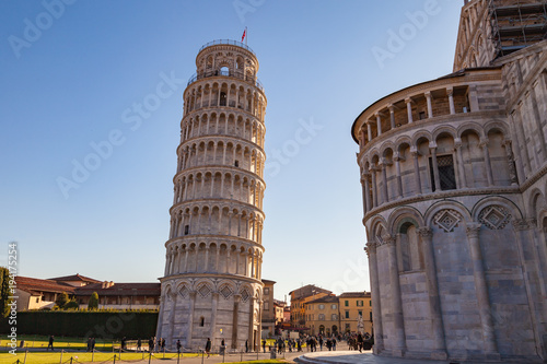 Leaning Tower of Pisa, a Unesco World Heritage Site and one of the most recognized and famous buildings in the world, Tuscany, Italy