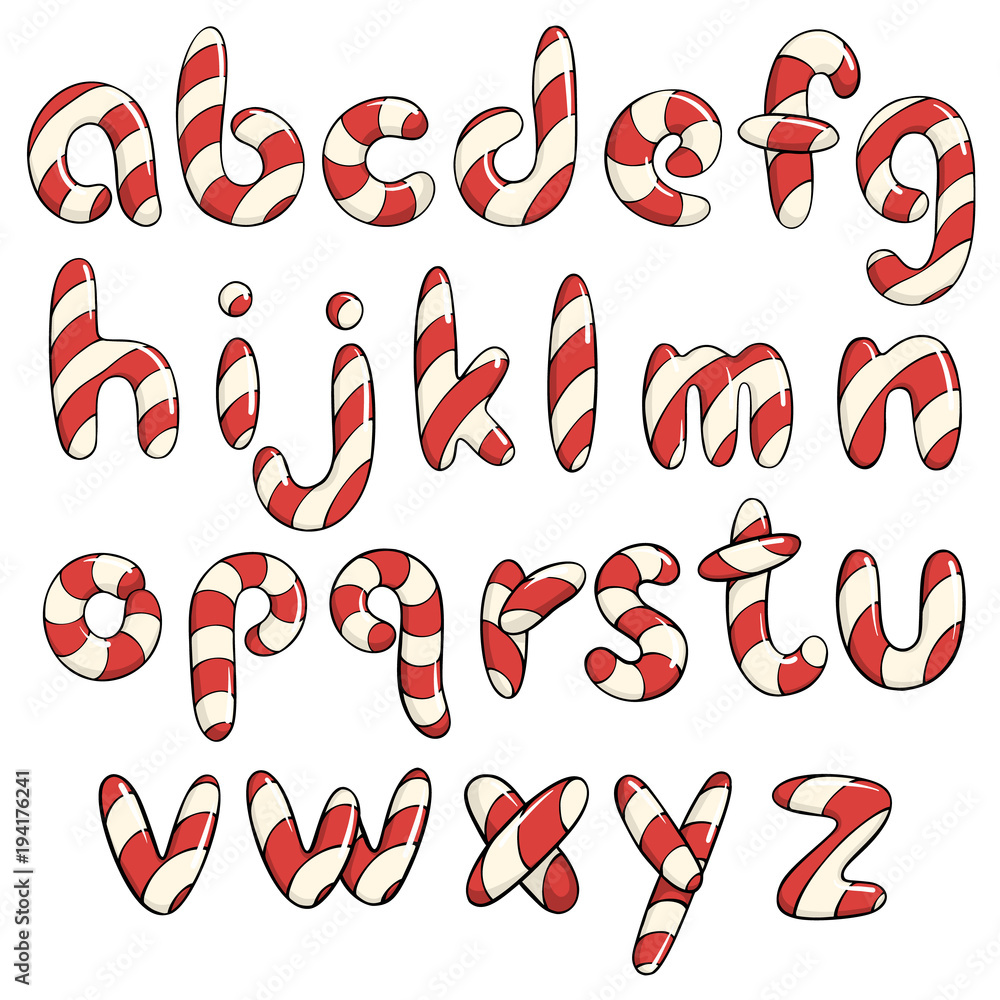 Hand drawn vector candy cane ABC lower case letters Hand drawn vector candy cane ABC lower case letters