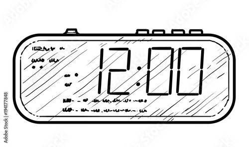 Digital alarm clock illustration, drawing, engraving, ink, line art, vector