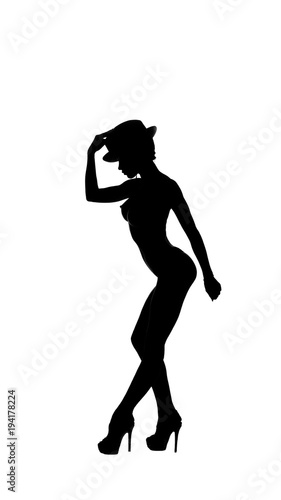 silhouette of nude dance girl. high contrast.