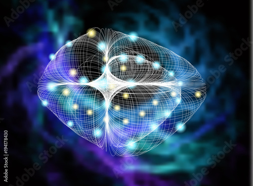 Abstract geometric symbol on blurred spiral background.