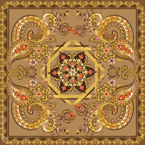 Fantastic flower ornament with paisley. Design can be used for Card, bandana print, kerchief design, napkin