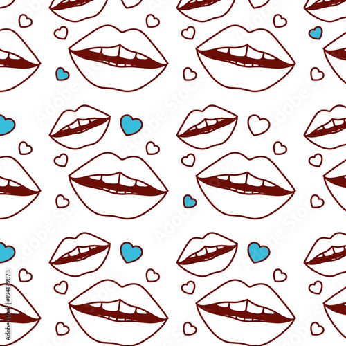 sensuality lips and hearts pattern background vector illustration design