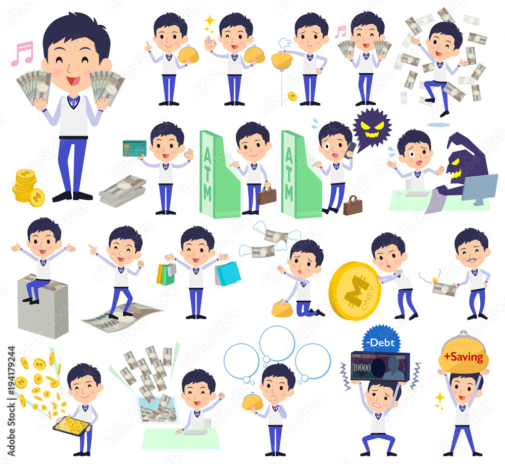 Store staff Blue uniform men_money Store staff Blue uniform men_money
