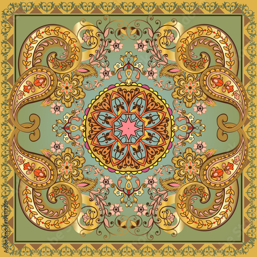 Fantastic flower ornament. Beautiful vector pattern.Design can be used for Card, bandana print, kerchief design, napkin.