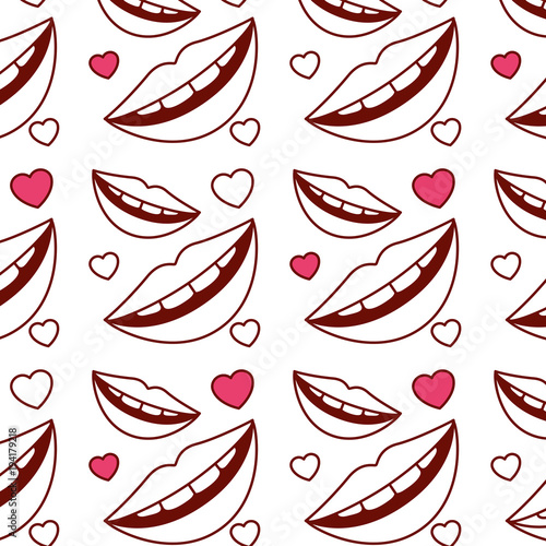 sensuality lips and hearts pattern background vector illustration design