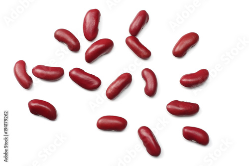 red kidney beans isolated on white background. top view