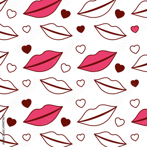 sensuality lips and hearts pattern background vector illustration design