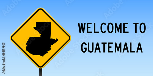 Guatemala map on road sign. Wide poster with Guatemala country map on yellow rhomb road sign. Vector illustration.