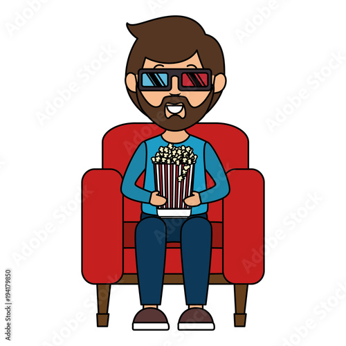 man in cinema 3d chair vector illustration design