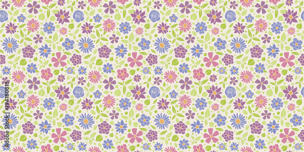 Spring background - seamless pattern with flowers. Vector..
