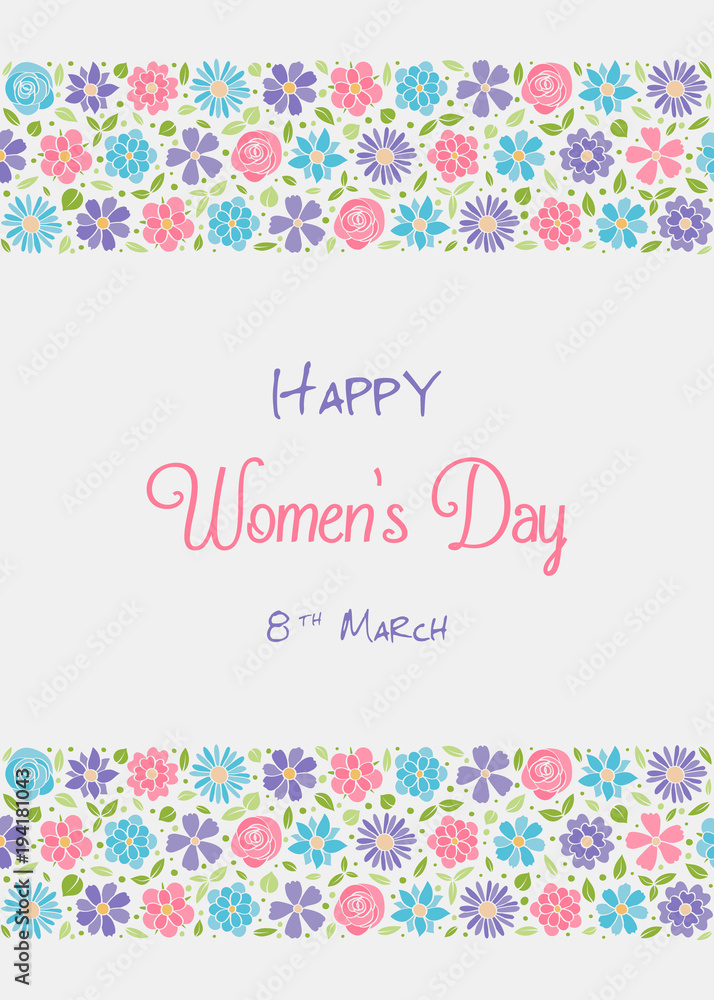 Happy Women's Day - vintage card with cute flowers. Vector.