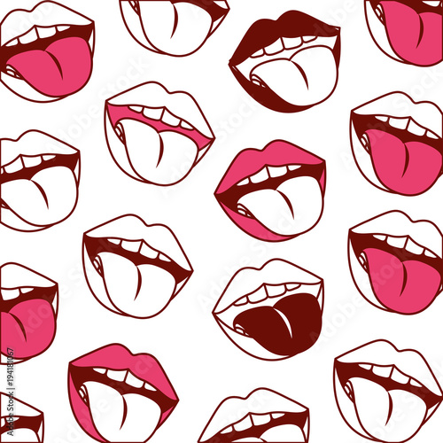 sensuality lips with tongue out pattern background vector illustration design