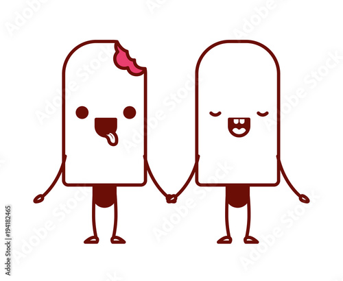 delicious ice cream palette couple kawaii characters vector illustration design
