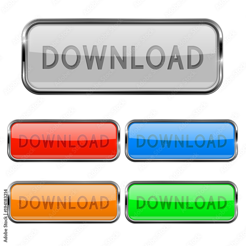 Download buttons. Glass 3d icons with chrome frame Download buttons. Glass 3d icons with chrome frame