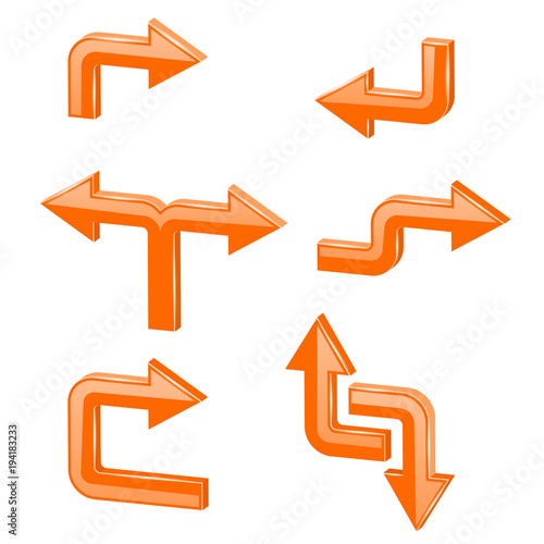 Orange 3d arrows. Different directions