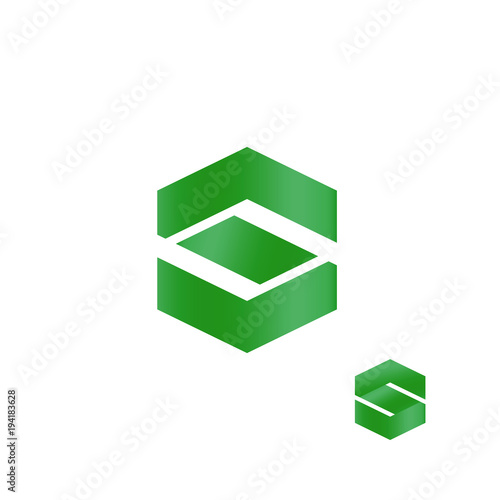 Letter S, abstract finance business logo, green hexagonal vector shape, logotype template.