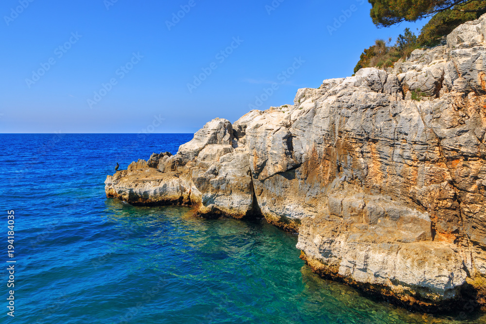 Rocky coastline on the Istrian peninsula on the Adriatic Sea
