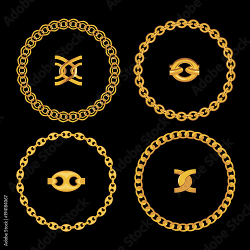 Gold Chain Jewelry on Black Background. Vector Illustration
