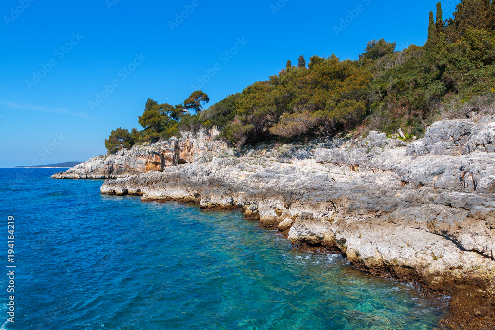 Rocky coastline on the Istrian peninsula on the Adriatic Sea