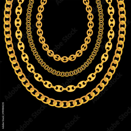 Gold Chain Jewelry on Black Background. Vector Illustration