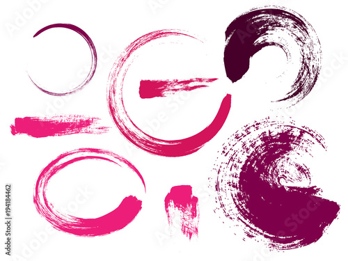Vector set collection of pink smears paint isolated on white background.