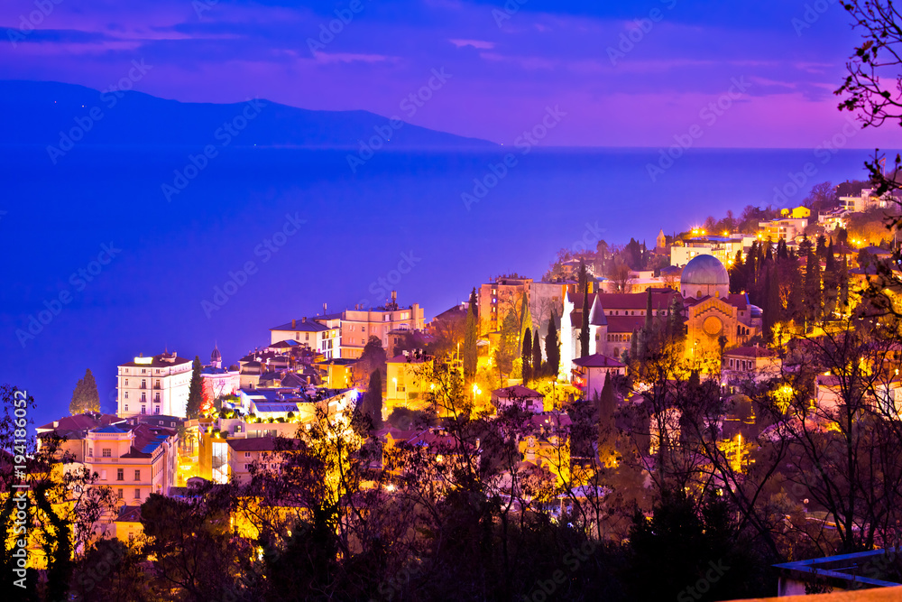 Obraz premium Town of Opatija cathedral evening view