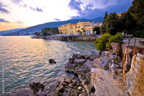 Town of Opatija waterfront dramatic sky view