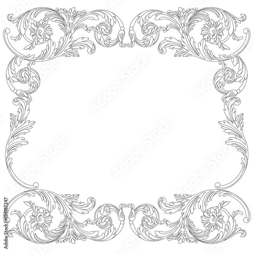 Vintage border frame engraving with retro ornament pattern in antique baroque style decorative design. Vector