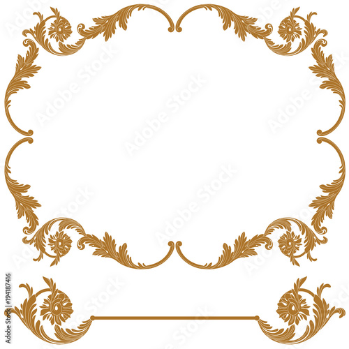 Golden vintage border frame engraving with retro ornament pattern in antique baroque style decorative design. Vector