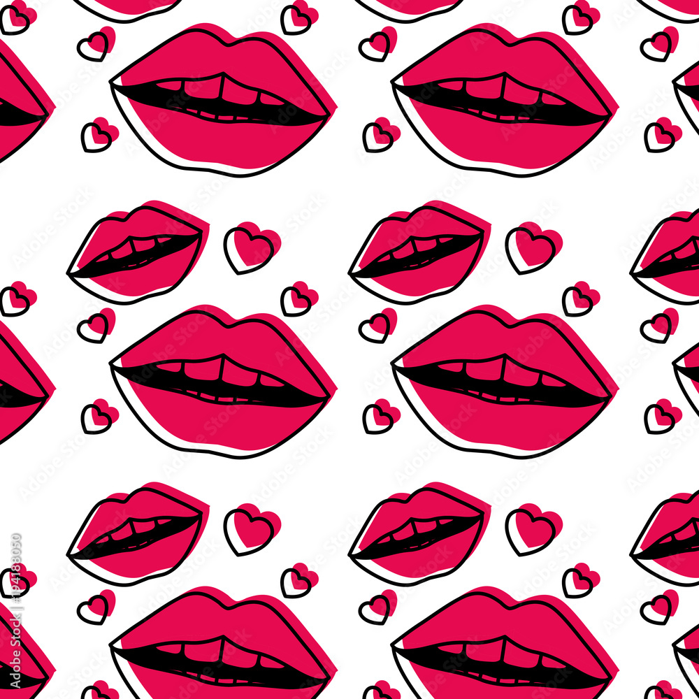 sensuality lips and hearts pattern background vector illustration design