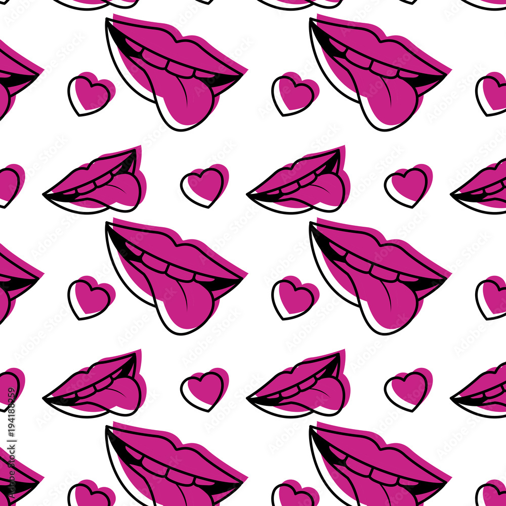sensuality lips with tongue out pattern background vector illustration design