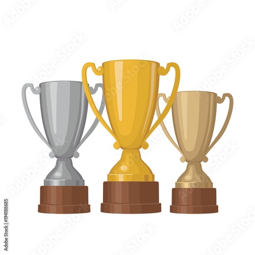 Winner gold, silver, bronze cup icons. Vector flat illustration