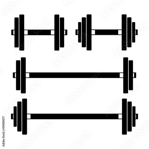 Black and white gym weights set. Four variations. Isolated on white