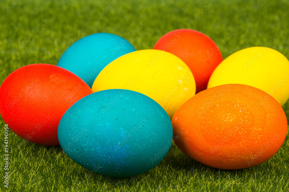 Easter eggs on green grass. Easter eggs on green grass.