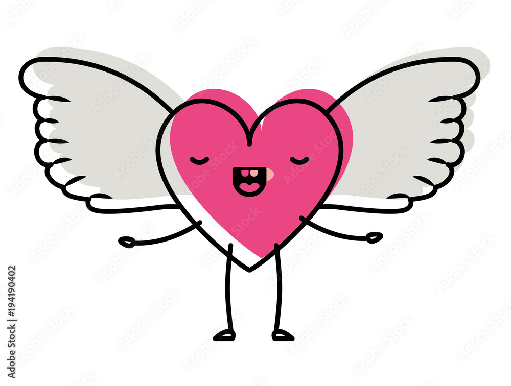 cute heart love with wings kawaii character vector illustration design