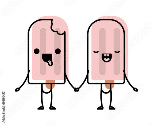delicious ice cream palette couple kawaii characters vector illustration design