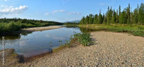 Panorama of the taiga river in the national Park.