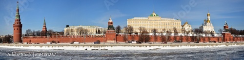 Winter panorama of the Kremlin embankment in Moscow.