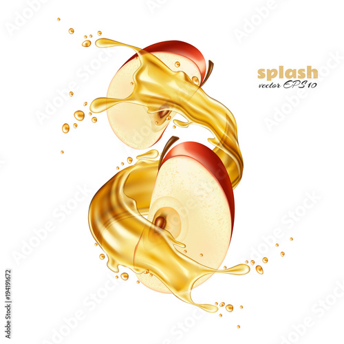 Vector realistic apple juice splash slice