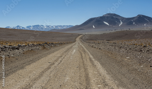 Unpaved road in the beautiful landscape of Bolivia  South America 
