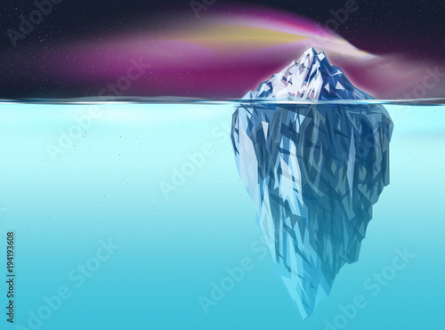 Synergia - grafika góry lodowej nocą
