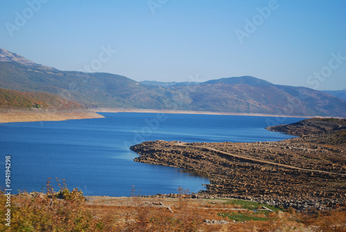 Fresh drinking water reserve fake men made lake In Bileca, Bosnia and Herzegovina, society concept human rights nature landscape photo