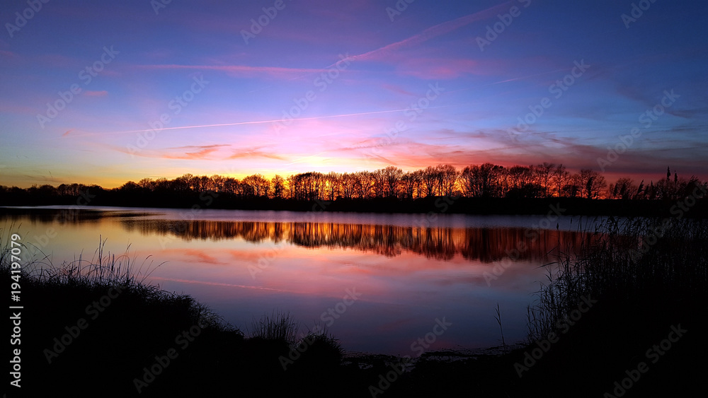 Colorful sky is the mirror of the lake