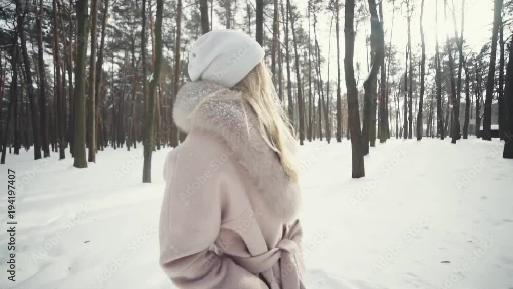 beautiful smiling girl in a coat in a winter forest beautiful smiling girl in a coat in a winter forest