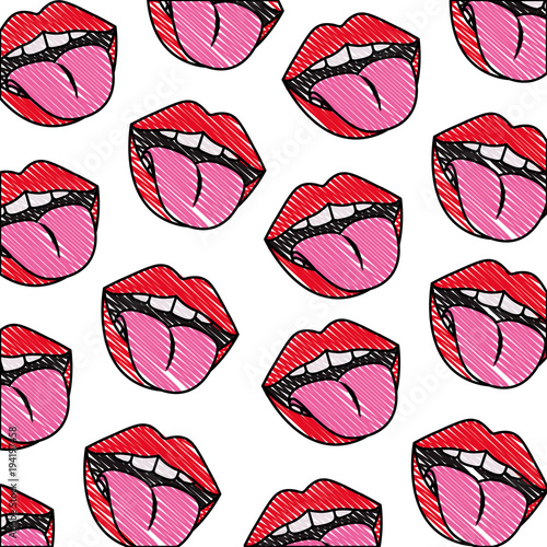 sensuality lips with tongue out pattern background vector illustration design