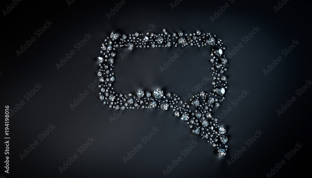 Set of diamonds lying in the shape of a message on the surface. 3d illustration