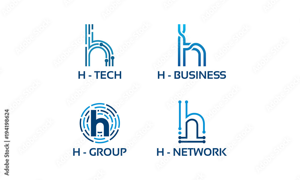 H initial Tech logo vector set, Cool H Initial Wire logo template vector