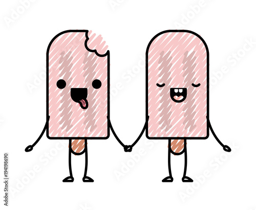 delicious ice cream palette couple kawaii characters vector illustration design